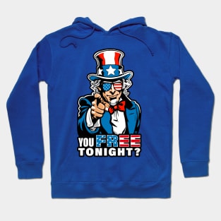 Fourth of July Cool Uncle Sam, You Free Tonight? wearing USA Flag Sunglasses Hoodie